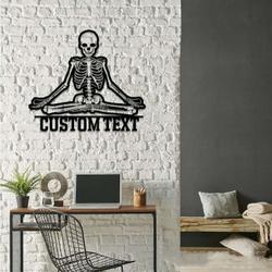 personalized skeleton yoga figurine meditatingsign funny yoga studio home decor custom metal sign 2