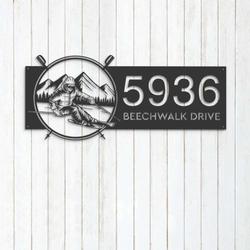 Personalized Skiing Ski Winter Sport Address Sign House Number Plaque Custom Metal Wall Art