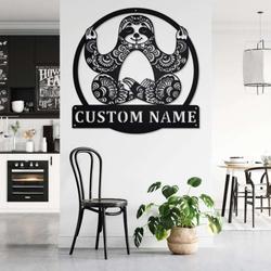 personalized sloth mandala yoga studio home decor custom metal sign 1