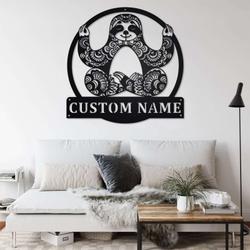 personalized sloth mandala yoga studio home decor custom metal sign 2
