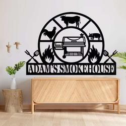 personalized smokehouse metal sign bbq sign barbecue sign bar and grill sign patio decor home outdoor bbq decor 2