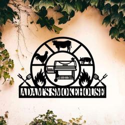 personalized smokehouse metal sign bbq sign barbecue sign bar and grill sign patio decor home outdoor bbq decor 4