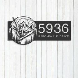 Personalized Snowboard Snowboarder Winter Sport Address Sign House Number Plaque Custom Metal Wall Art