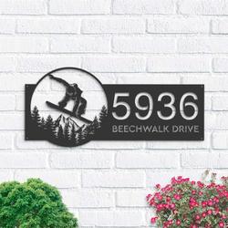 personalized snowboard snowboarder winter sport v1 address sign house number plaque custom metal sign 1