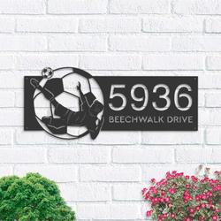personalized soccer player football v2 address sign house number plaque custom metal sign 2