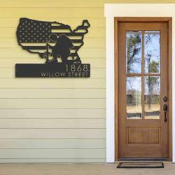 personalized soldier american flag patriotic army address sign house number plaque custom metal sign 2