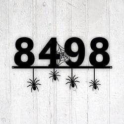 Personalized Spider Web Funny Address Sign Halloween Decor House Number Plaque Custom Metal Wall Art