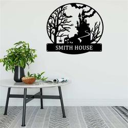 personalized spooky haunted house metal sign halloween decoration for home 2