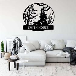 personalized spooky haunted house metal sign halloween decoration for home 3