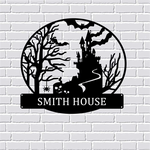 personalized spooky haunted house metal sign v1 custom family name welcome sign halloween decor home 0
