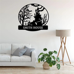 personalized spooky haunted house metal sign v1 custom family name welcome sign halloween decor home 2