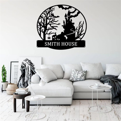 personalized spooky haunted house metal sign v1 custom family name welcome sign halloween decor home 3
