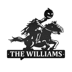 Personalized Spooky Headless Horseman Metal Wall Art Custom Family Name Welcome Sign Halloween Outdoor Decor