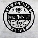 personalized spooky spider halloween metal sign custom family name sign enter i if you dare halloween decoration 0
