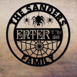 personalized spooky spider halloween metal sign custom family name sign enter i if you dare halloween decoration 1