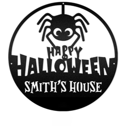 Personalized Spooky Spider Happy Halloween Metal Wall Art Custom Family Name Welcome Sign Halloween Outdoor Decor
