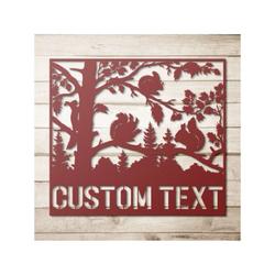 personalized squirrel cabin decor camping woodland custom metal sign 1