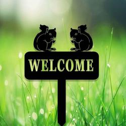personalized squirrel garden stake welcome address sign house number plaque custom metal sign 1