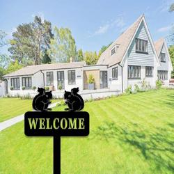 personalized squirrel garden stake welcome address sign house number plaque custom metal sign 2