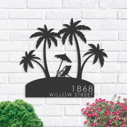 personalized summer beach scene address sign house number plaque custom metal sign 2