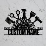 personalized sunflower hairstyles metal sign barber shop decor custom name salon signs 0