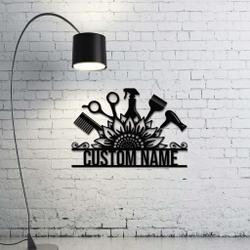 personalized sunflower hairstyles metal sign barber shop decor custom name salon signs 1