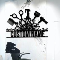 personalized sunflower hairstyles metal sign barber shop decor custom name salon signs 2