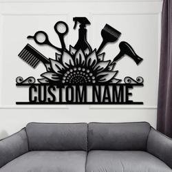 personalized sunflower hairstyles metal sign barber shop decor custom name salon signs 3