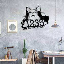 personalized suprise cat address sign house number plaque custom metal sign 2