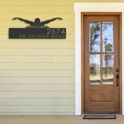 personalized swimmer swimming pool summer sport address sign house number plaque custom metal sign 2