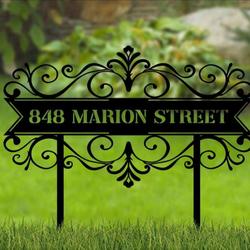 personalized swirl address sign with stakes ln yard house number plaque custom metal sign 1