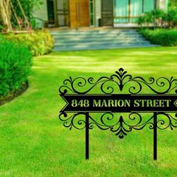 personalized swirl address sign with stakes ln yard house number plaque custom metal sign 2