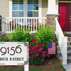 personalized swirl mid century address sign with stakes house number plaque custom metal sign 3