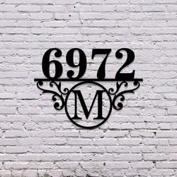 personalized swirl split letter monogram address sign house number plaque custom metal sign 1