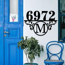 personalized swirl split letter monogram address sign house number plaque custom metal sign 2