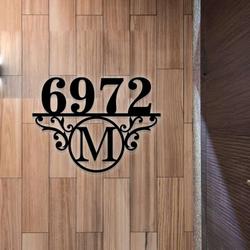 personalized swirl split letter monogram address sign house number plaque custom metal sign 3