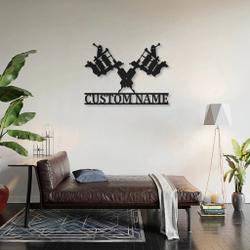 personalized tattoo machine monogram sign tattoo shop decor laser cut metal signs 3