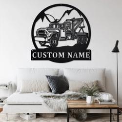 personalized tow truck metal name sign home decor gift for truck drivers 1