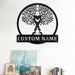 personalized tree namaste heart yoga studio home decor custom metal sign 1