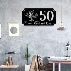 personalized tree of life orchard address sign house number plaque custom metal sign 2