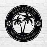 personalized tropical pool paradise metal sign family pool sign patio sign family name sign beach house tiki bar sign housewarming gift 0