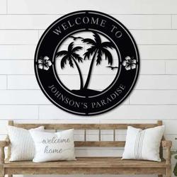 personalized tropical pool paradise metal sign family pool sign patio sign family name sign beach house tiki bar sign housewarming gift 2