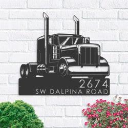 personalized trucker semi truck driver address sign house number plaque custom metal sign 1