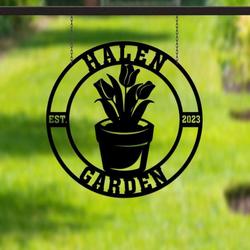 personalized tulip flower pot garden decorative custom metal sign 2