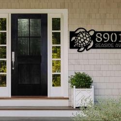 personalized turtle address sign coastal seaside nautical theme beach house house number plaque custom metal sign 2