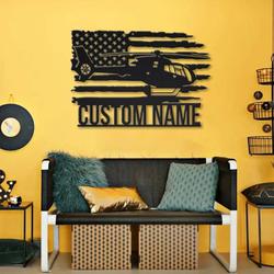 personalized us army helicopter usa flag sign aircraft hangar pilot name sign airforce patriotic decor gift custom metal sign 1