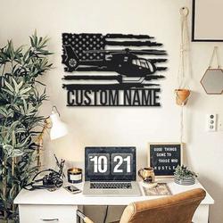 personalized us army helicopter usa flag sign aircraft hangar pilot name sign airforce patriotic decor gift custom metal sign 2
