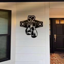 personalized us boxing gloves address sign boxing lover house number plaque custom metal sign 1