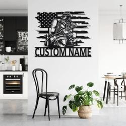 personalized us fire fighter metal wall art custom fireman name sign gift for dad 1