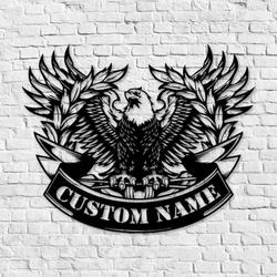 Personalized US Flag & Eagle Sign Independence Day Veteran Day Patriotic Decor Custom Metal Sign